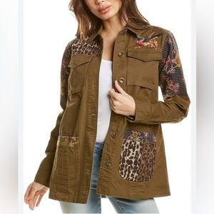 Johnny Was Utility Button Up Shirt/Jacket Army Green Canvas Size XS